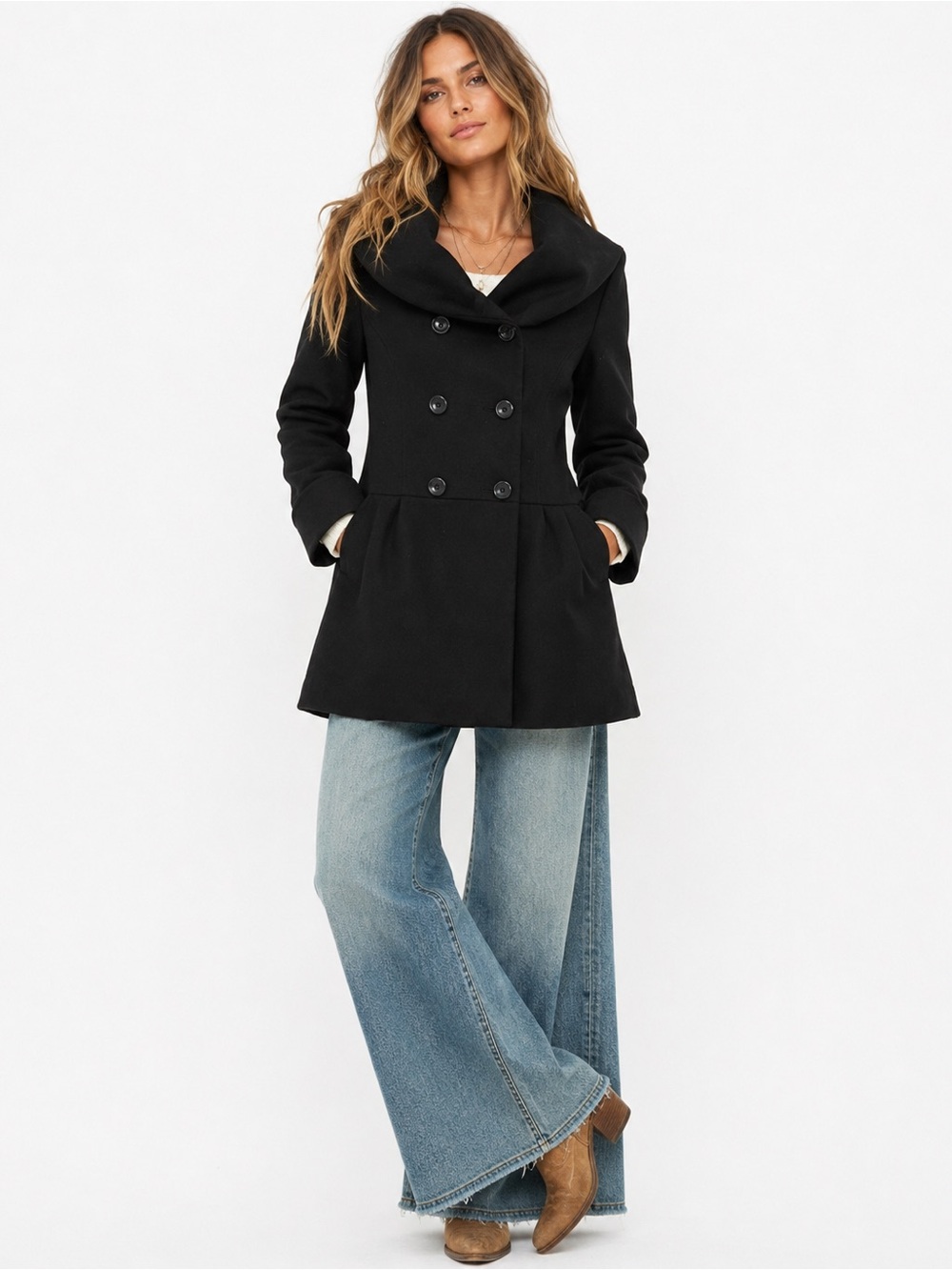 New York & Company black double-breasted coat in women's size Large Minimalist